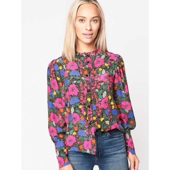 HUNTER BELL Tops - HUNTER BELL Women's Taylor Top Size S Multicolored Floral Vibrant Silk Blouse